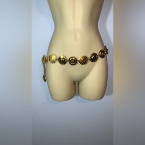 The limited made in Italy Gold coin rune medallion Chain metal Belt 38” Y2K